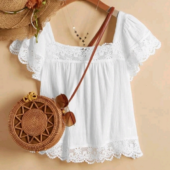 SHEIN Tops - Bohemian White Lace Trim Top
